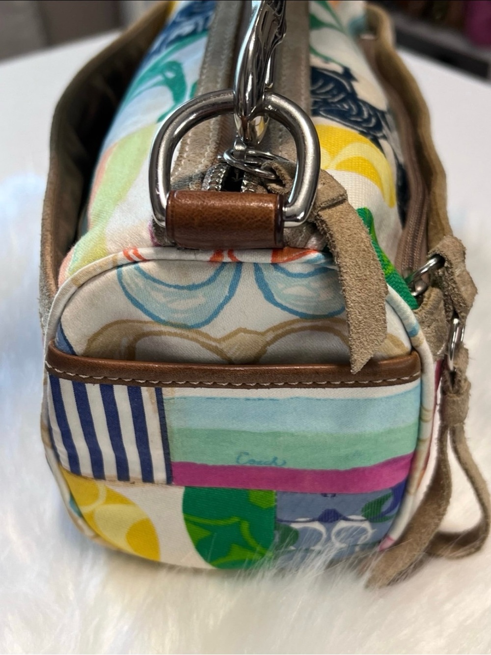 Coach Hamptons Scribble Multicolor Patchwork Barrel Shoulder Bag - Picture 7 of 11